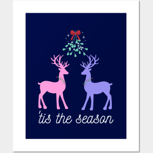 'tis the season two reindeer under the misteltoe Posters and Art